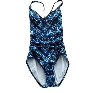 Coastal Blue Women's Small 4-6 Criss Cross Back One-Piece Swimsuit Blue Tie Dye